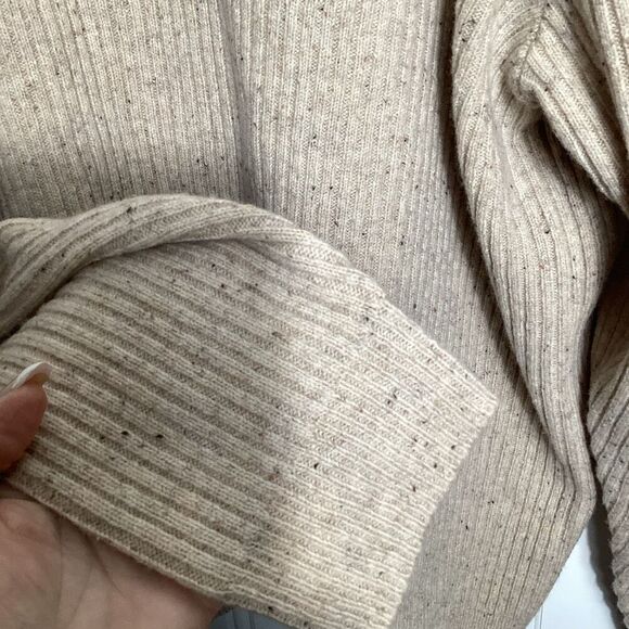New Orleans Gordon Mens 100% Merino Wool Sweater Sz L Ribbed Speckled Beige - Picture 3 of 7